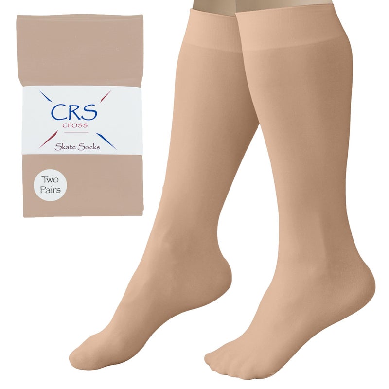 CRS Cross Figure Skating Socks. 2 Pair of Knee High Tights for Ice Skates and Dance. Premium Footed Skate Socks are available in a Wide Variety of Fun Colors. (Twizzle Tan) - Image 1